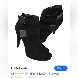 Calvin Klein size 7 black suede booties heels with‎ open toes $100